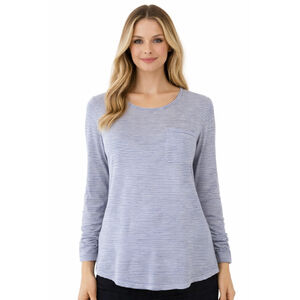 Elliott Lauren Women's Blue Gray Striped Long Sleeve T-Shirt Size Small